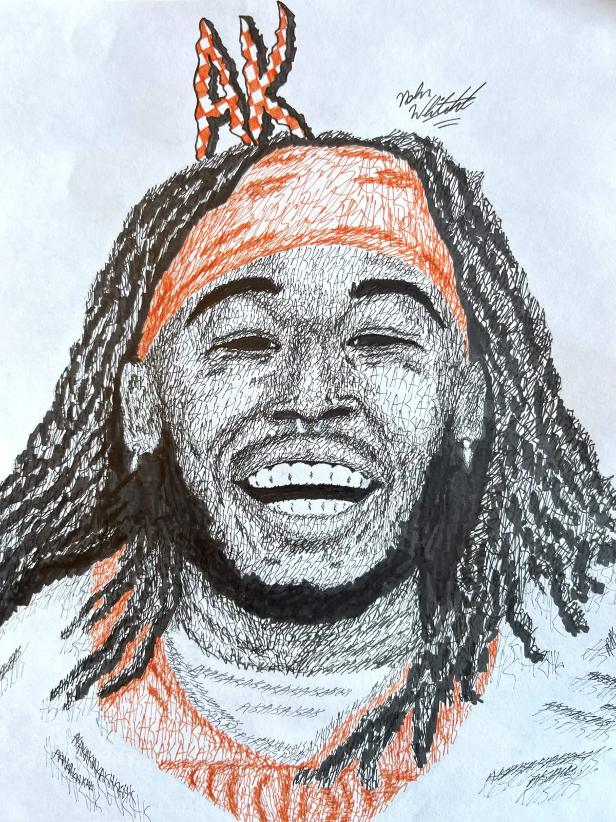 Black and orange hand drawn athlete portrait