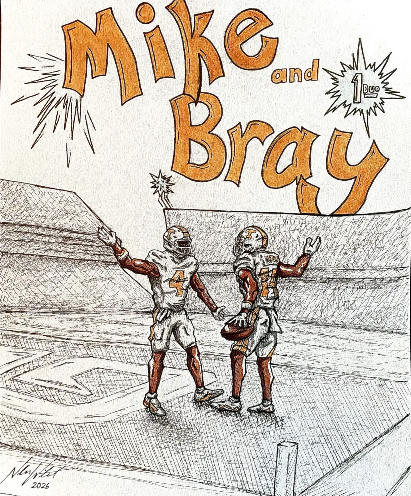 Custom two player football memory drawing